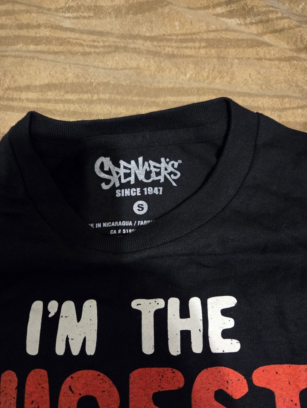 Spencer's Black T-Shirt with White & Red Print